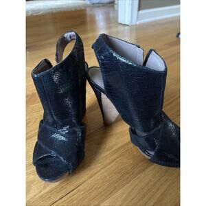 Belle Sigerson Morrison Women's Open Toe Cone Heels Leather Sandals Black 6 1/2
